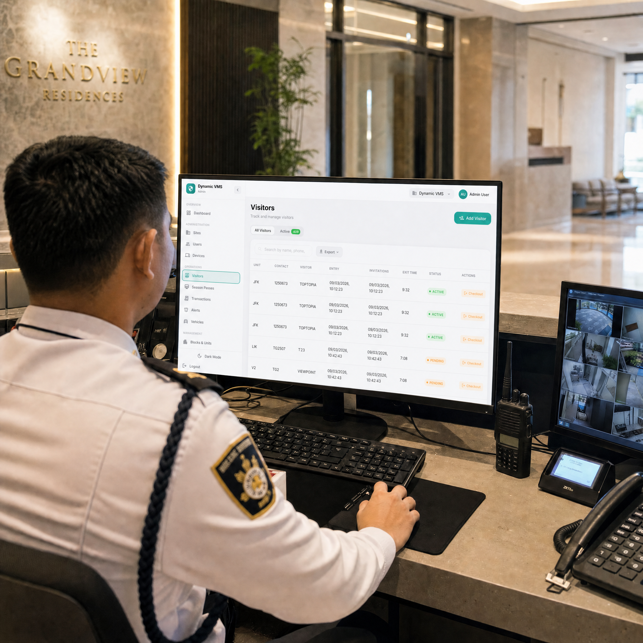 Security guard using dashboard